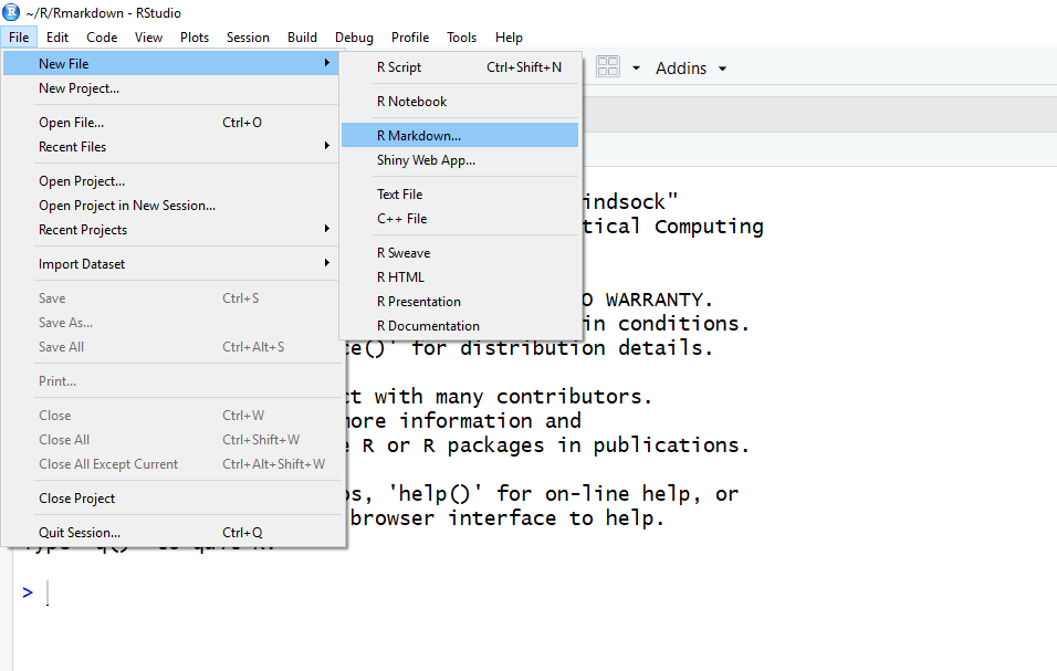 Opening a new R Markdown document